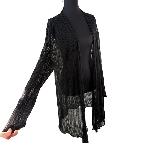 Eileen Fisher Cardigan Organic Italian Linen Blend Open Knit Duster Crepe Black - Picture 9 of 14